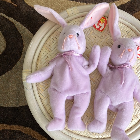 96' VINTAGE TY FLOPPITY BEANIE BABIES B'DAY 5/28/96 SET OF 2 BUNNIES LAVENDER - Picture 16 of 17